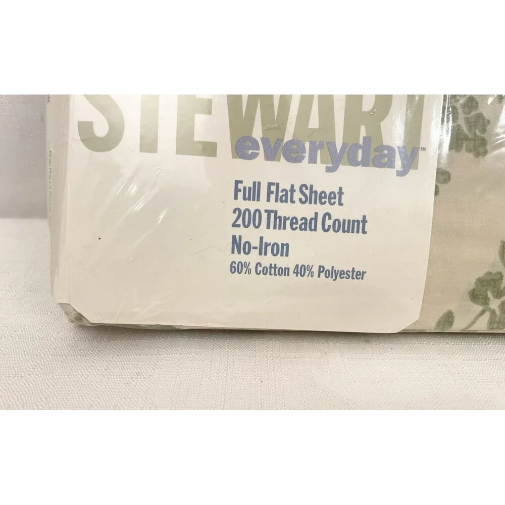 Martha Stewart Everyday FULL Flat Sheet 200 Thread Count Green Floral Vintage